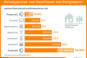 Eine alte Heizungspumpe ist ein Stromfresser im Haushalt. Über 100 Euro Stromkosten spart jährlich, wer sich für eine moderne Pumpe entscheidet.